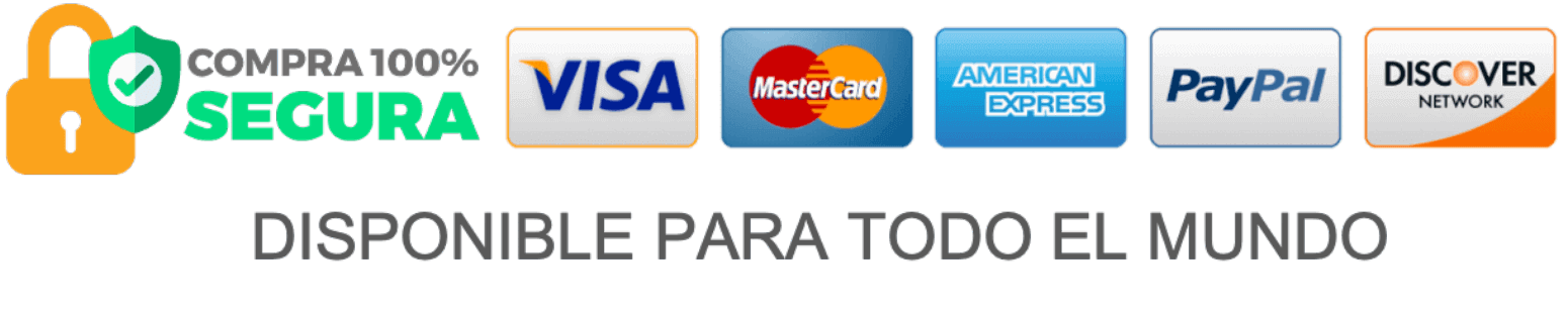 Compra 100% Segura com Visa, Mastercard, American Express, PayPal, Discover