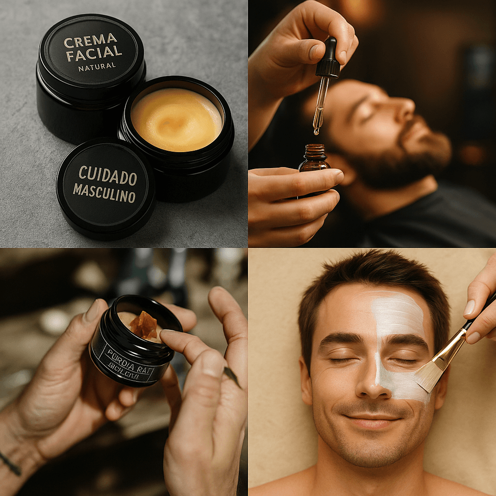 Homem cuidando da pele com produtos naturais